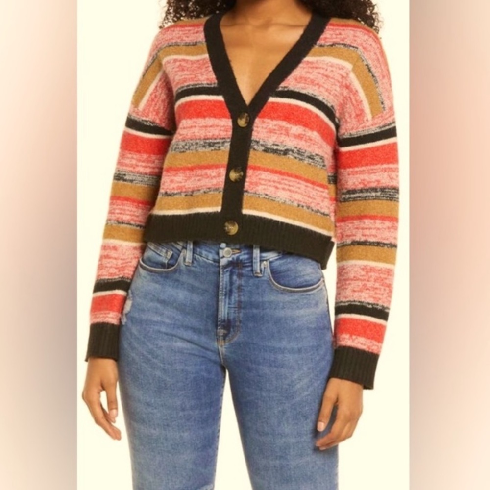 Nordstrom Cropped Cardigan with Black Marl Stripes - NWT